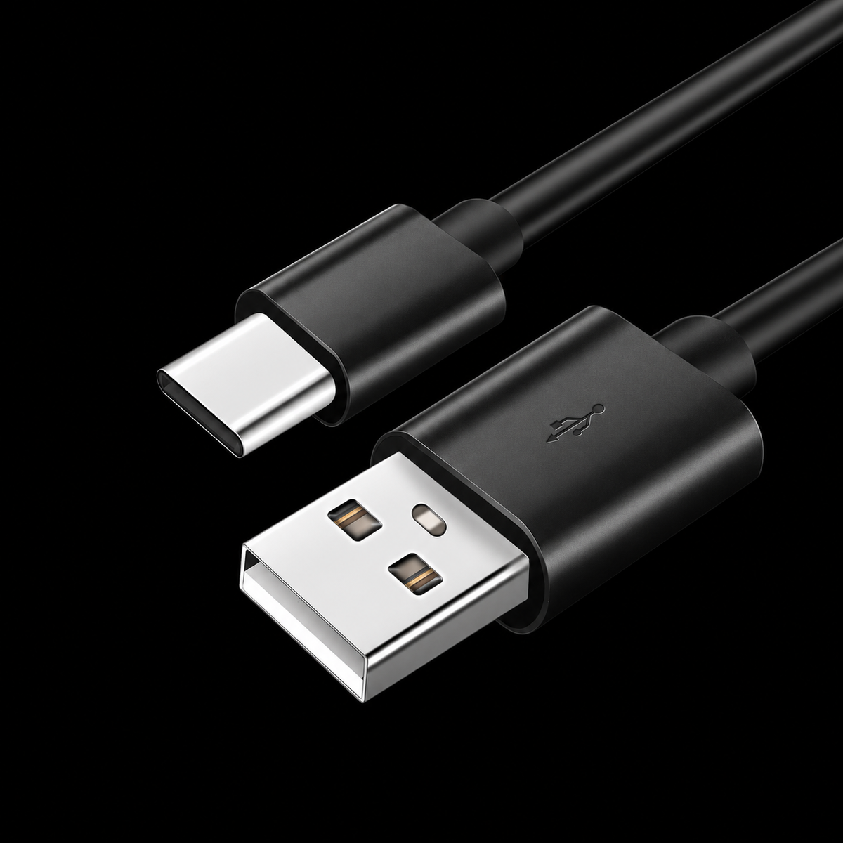 USB-C cable connector detail on black