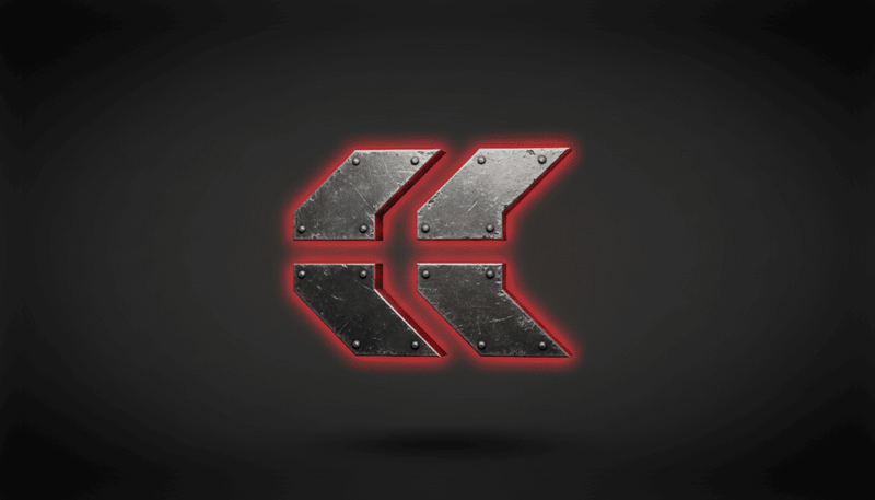 Metallic STKR logo with red accents on a dark background