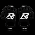 Left and right black Risk Racing palm protectors with subtle rim light on black