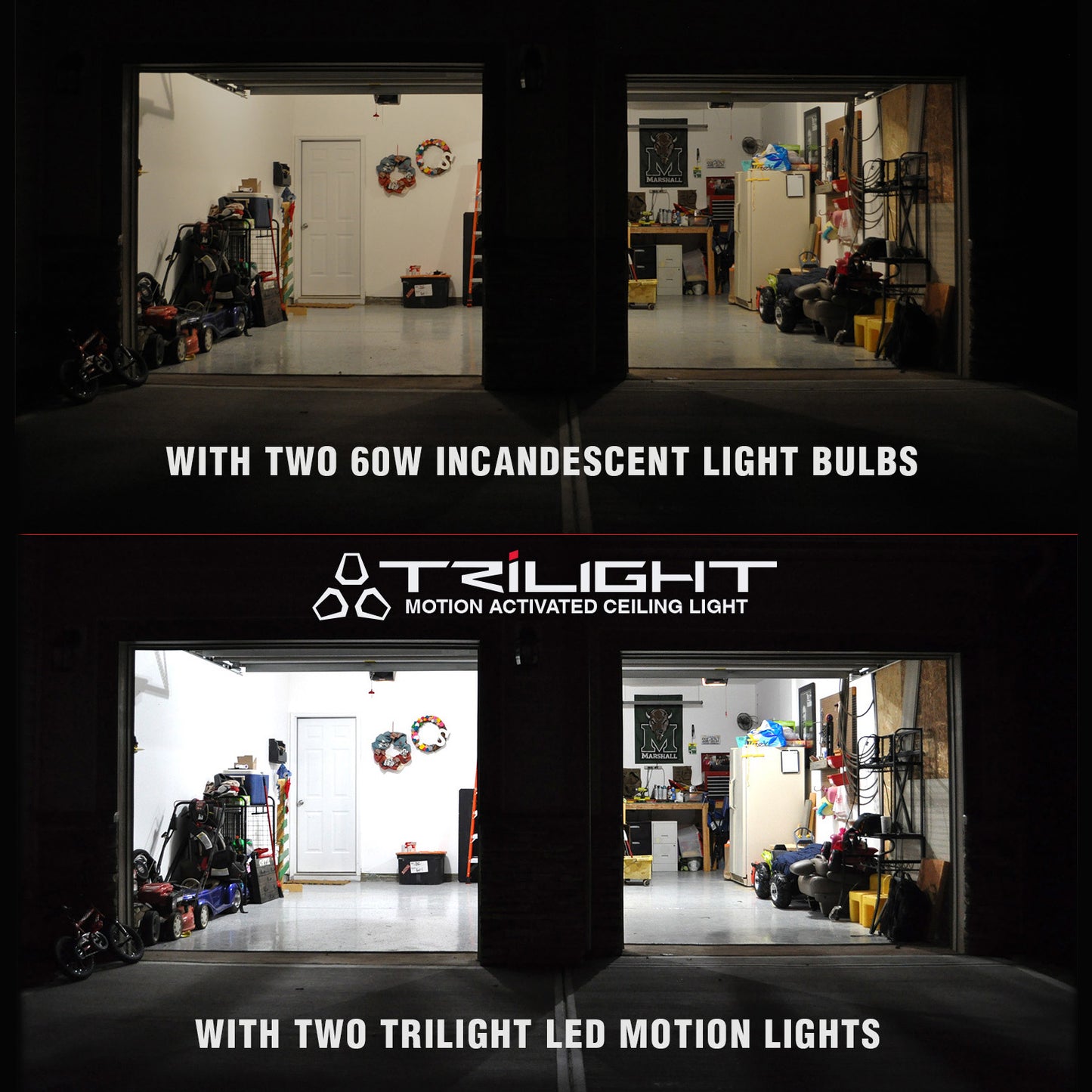 upgrading garage light bulb to a bright LED motion light is easy | TRiLIGHT by STKR Concepts - striker