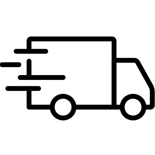 Black outline of a delivery truck on a white background