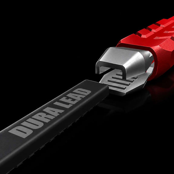 Grooved DURA LEAD refill sliding into the open jaw of the STKR Mechanical Carpenter Pencil