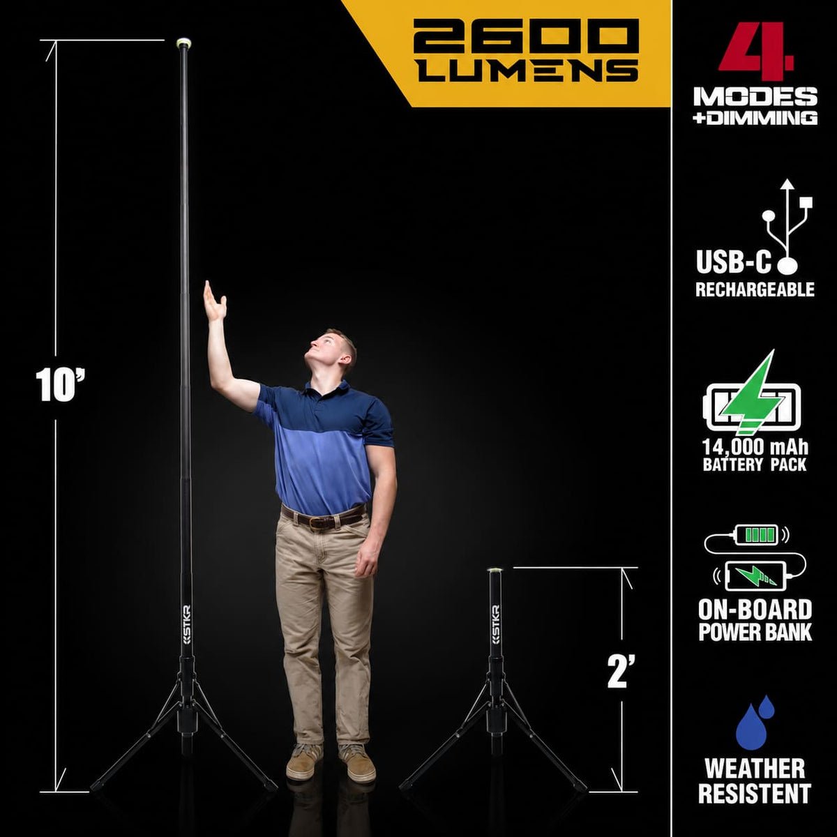 FLi OVER-LANDER 10' Telescoping Light height and info diagram