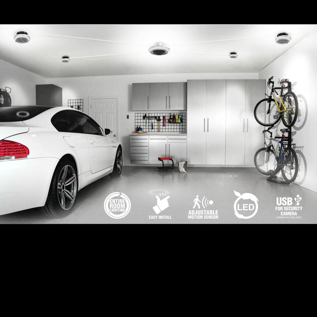 MPI - multi point, motion activated, garage ceiling lighting with 5 points of light