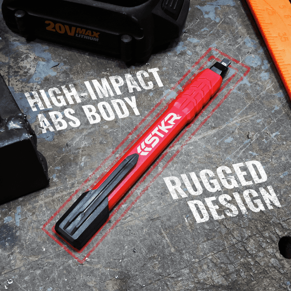 Close up of a Mechanical Carpenter Pencil with callouts