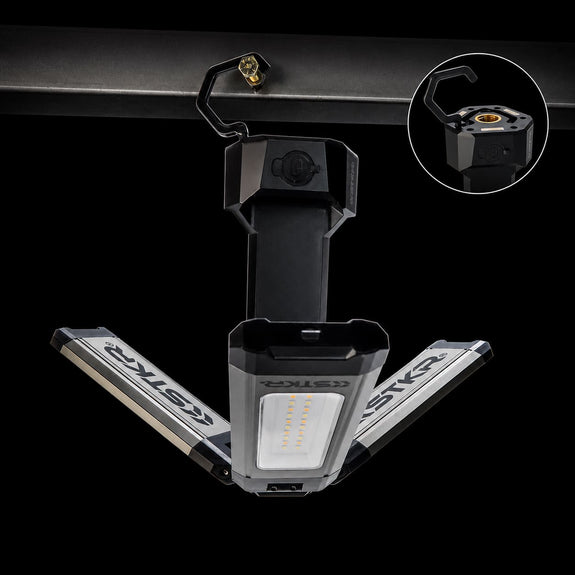 TRi-Mobile Area Work Light - Rechargeable Shoplight with Triple Pivoting LED Light Heads by STKR Concepts - hanging hook detail
