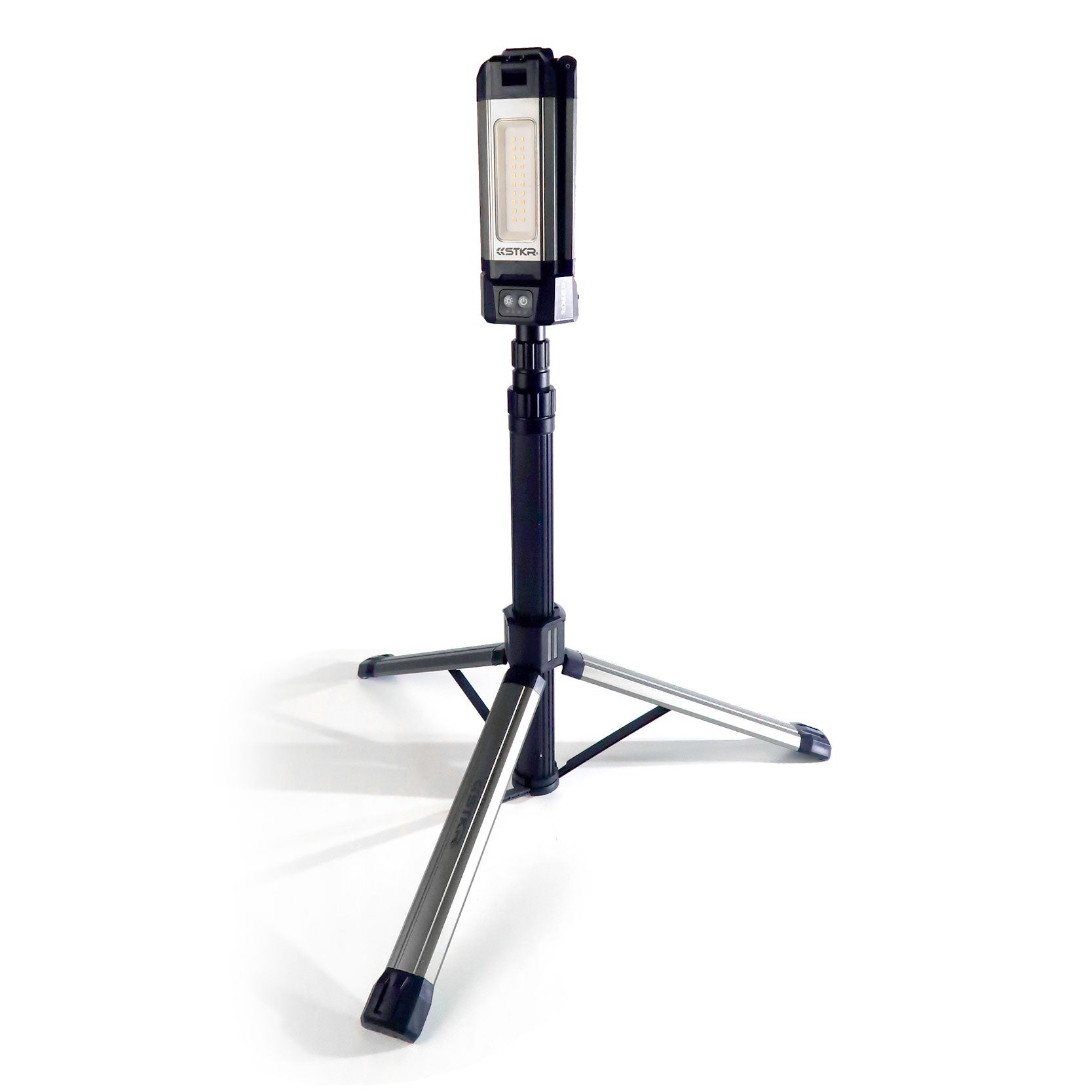 TRi-Mobile Area Work Light - Rechargeable Shoplight with Triple Pivoting LED Light Heads by STKR Concepts - on tripod stand in lantern mode